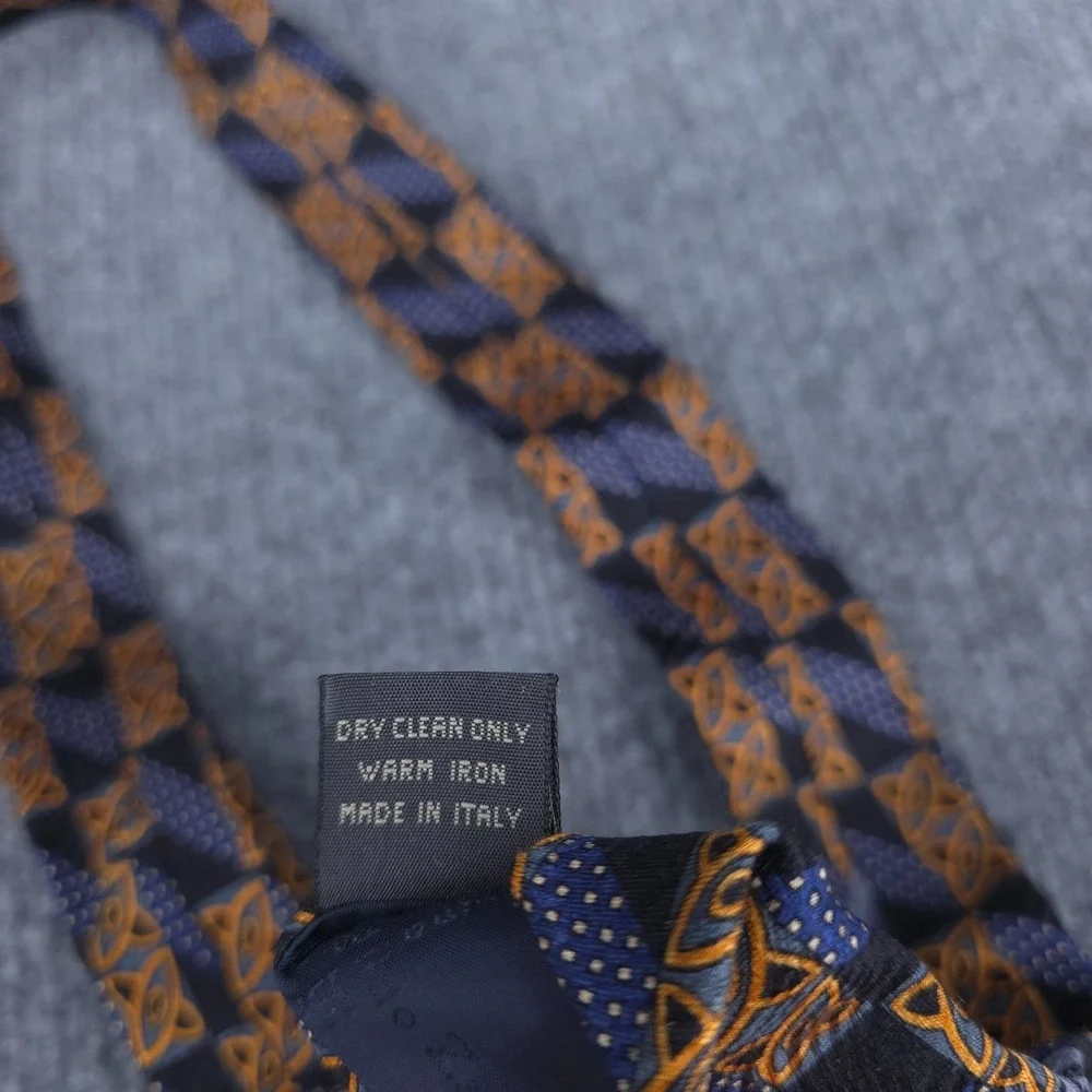 VINTAGE Ermenegildo Zegna Tie Blue Printed Silk Geometric‎ Designer Necktie